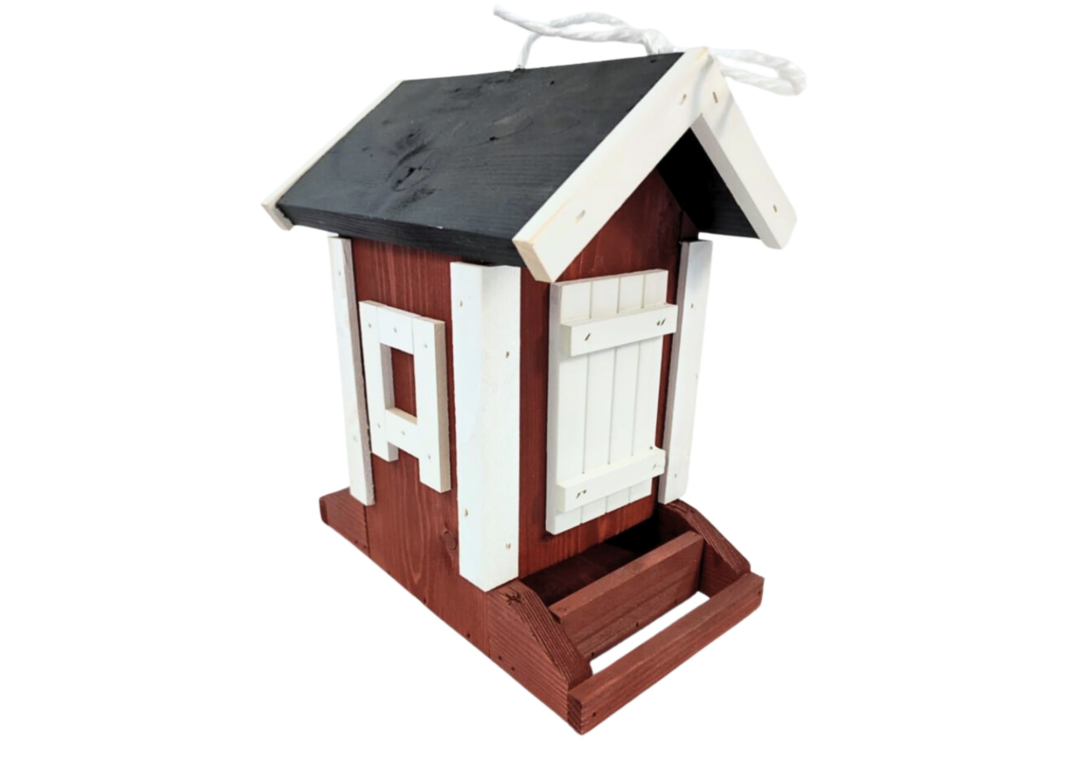 Fågelmatare, Stuga 20x34x27cm, Röd/Vit