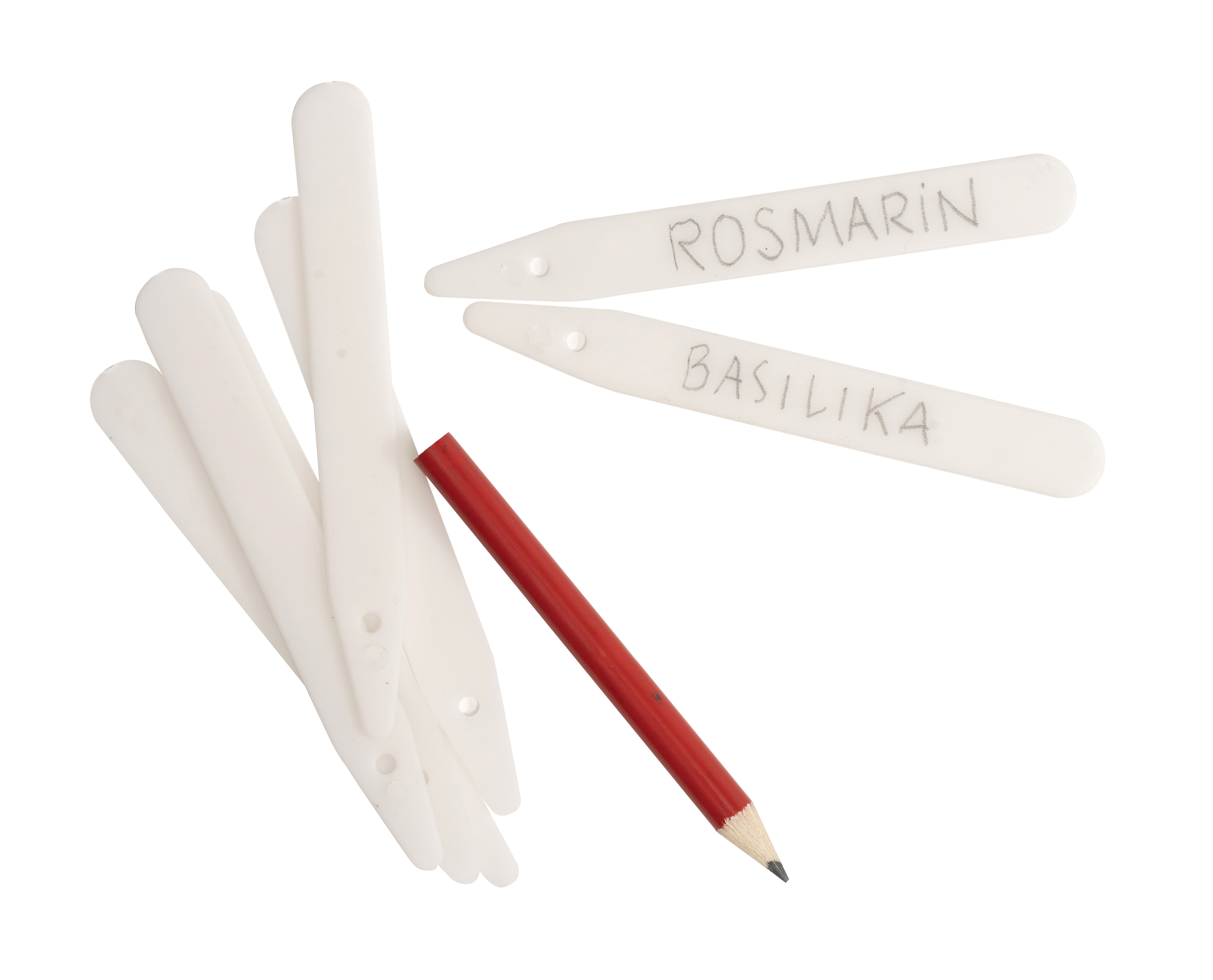 Sticketiketter plast, 10cm, inkl. penna, 20st