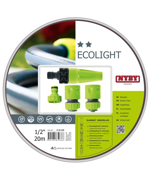 Trädgårdsslang Ecolight 20m 1/2 inkl.kopplingssats