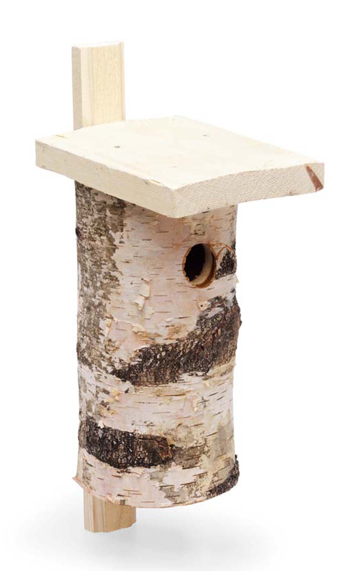 Fågelholk i björk, litet hål ø 3,5 cm