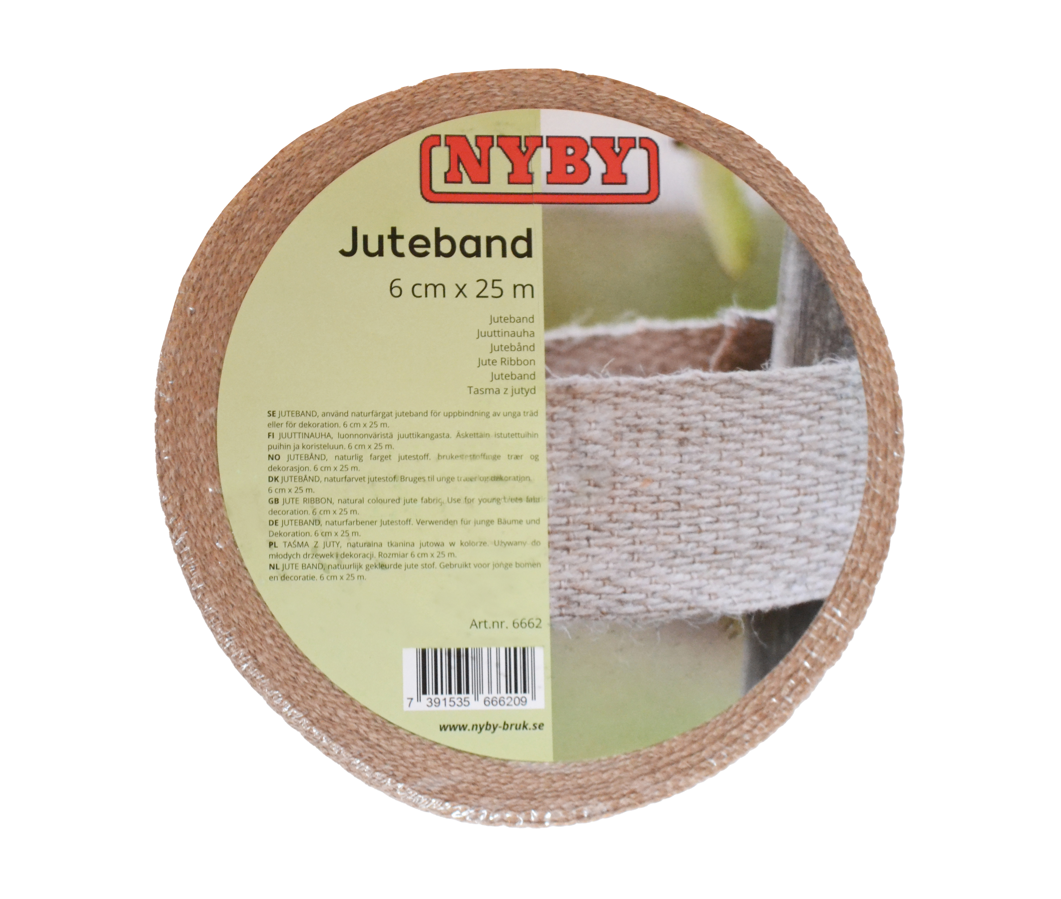 Juteband för uppbindning, 6 cm x 25 m (rulle)