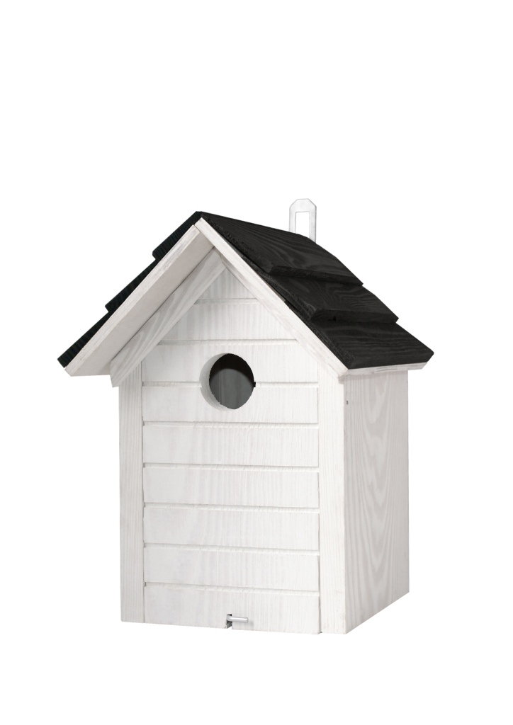 Fågelholk liggande panel, Vit/Svart FSC